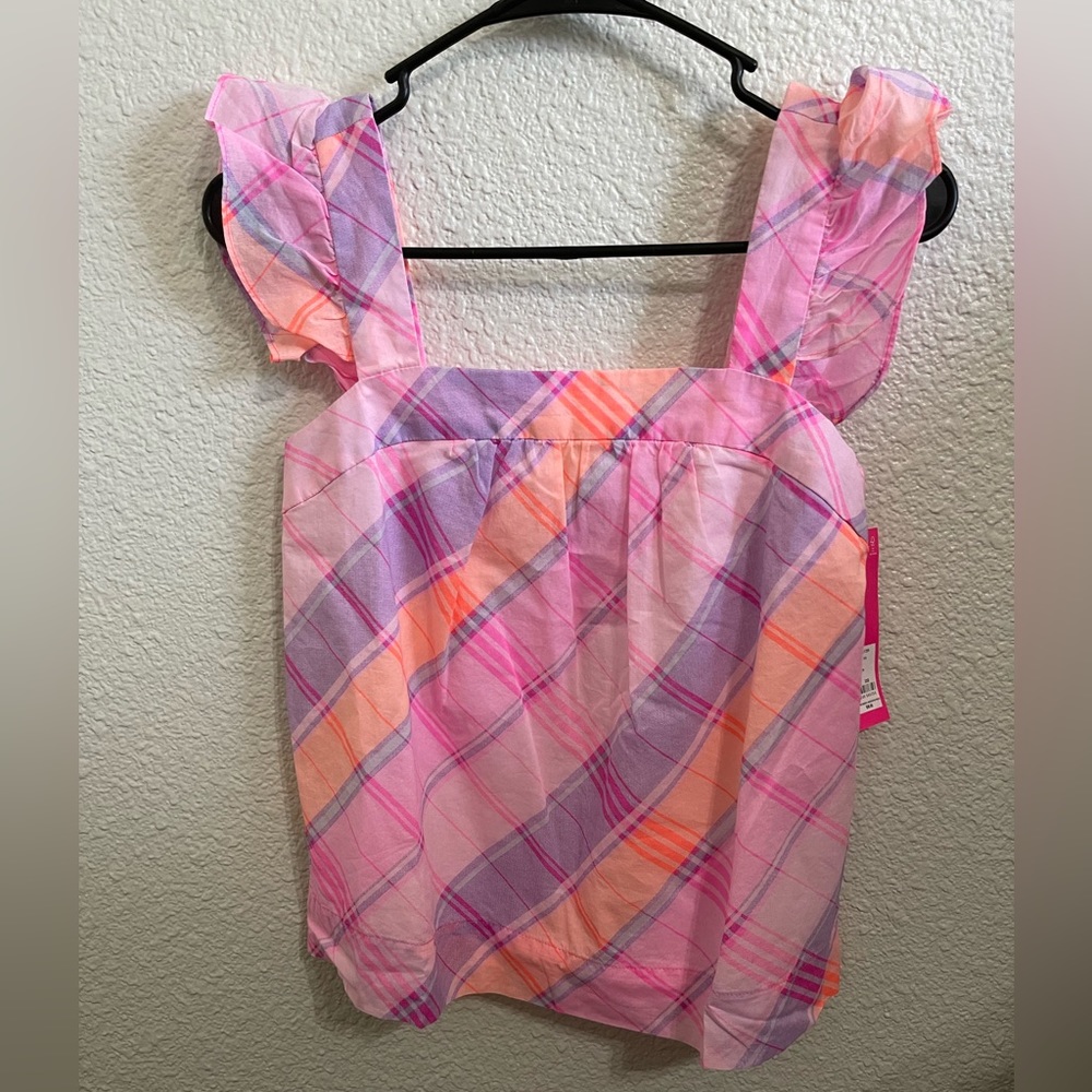Lilly Pulitzer Reyna Top XXS in Pink isle Madras plaid